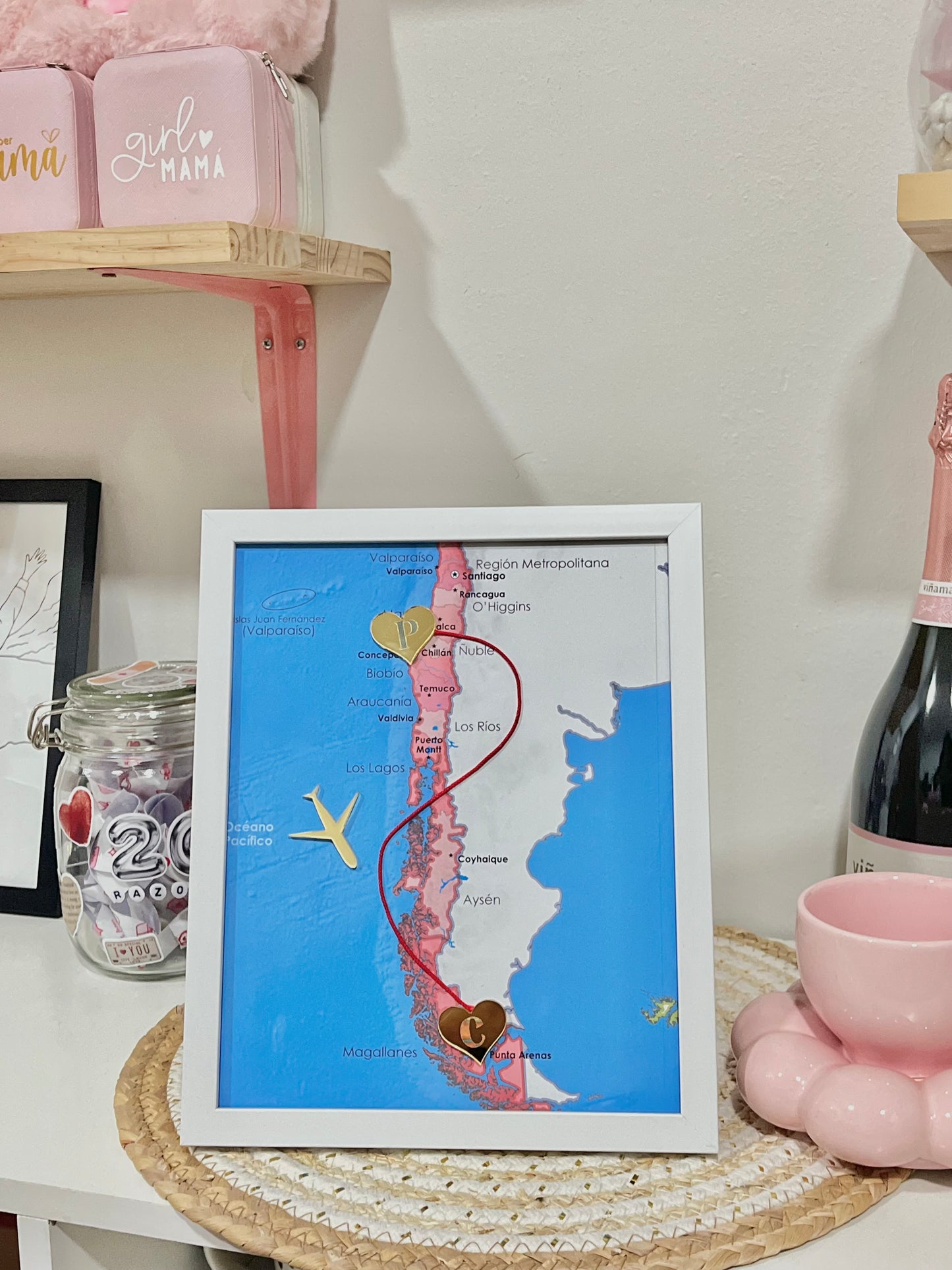 Cuadro Amor a Distancia Personalizado | Mapa con Hilo Rojo y Corazones ❤️