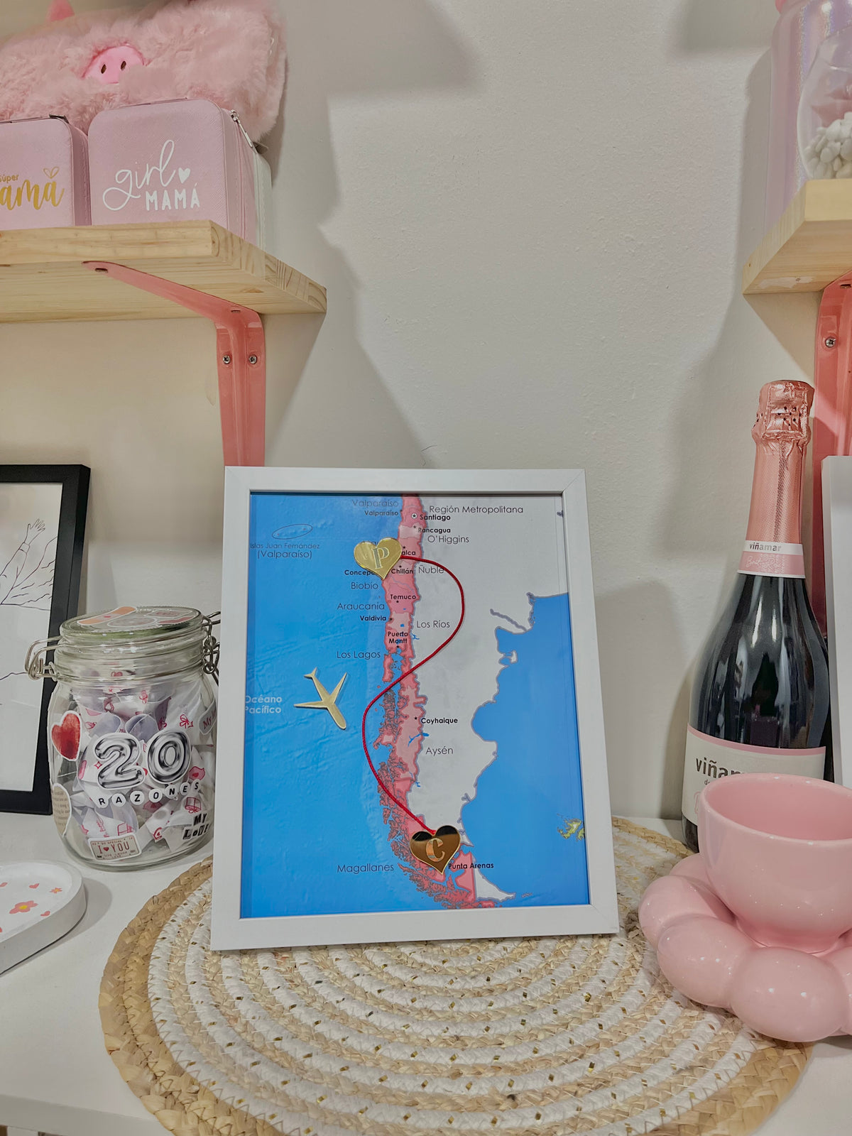 Cuadro Amor a Distancia Personalizado | Mapa con Hilo Rojo y Corazones ❤️
