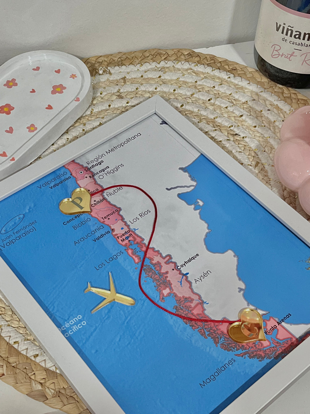 Cuadro Amor a Distancia Personalizado | Mapa con Hilo Rojo y Corazones ❤️